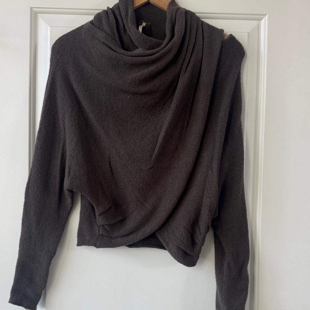 Free People Dark Brown Cowl Neck Sweater